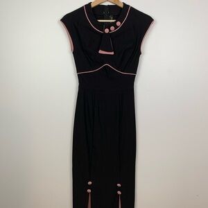 Stop Staring Bombshell Dress Size Small Black Pink Contrast Trim Fitted Pinup